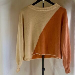 Love Beige and Orange Colorblock Cropped Long Sleeve Sweater Size Small